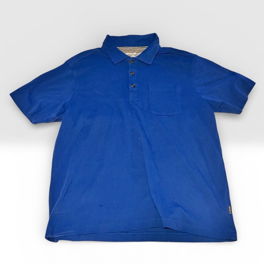 Classic Pique Eddie Bauer Men's M Blue Short Sleeve Polo Shirt w/ Chest Pocket